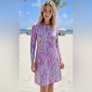 Tribal Stretch Athletic Casual Summer Pink Tiger Striped Long Sleeve Dress Sz L